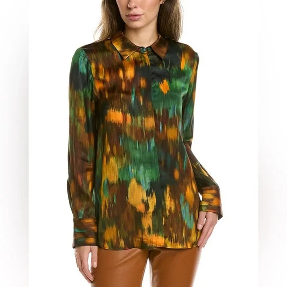 Lafayette 148 Tess Abstract long sleeve button down blouse - Picture 2 of 9